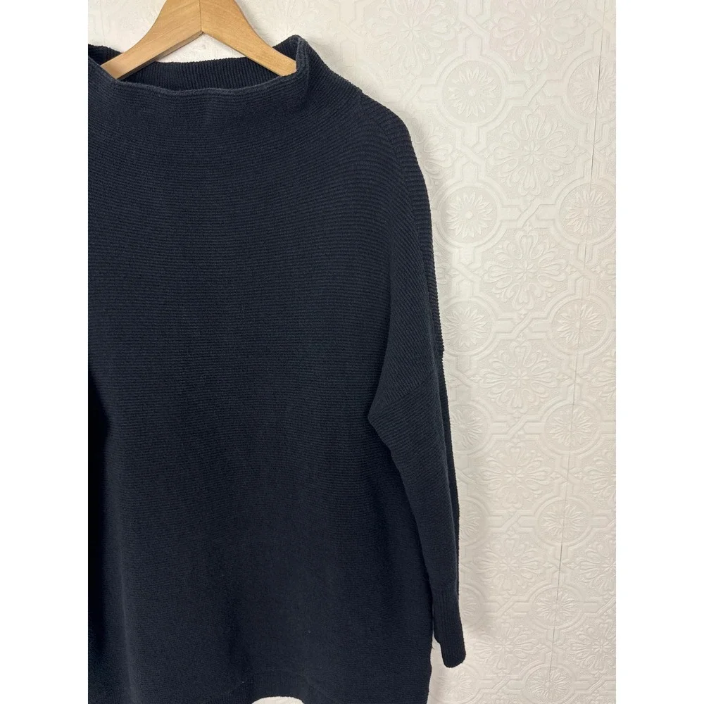 Free People Ottoman Ribbed Tunic Sweater Black Mock Neck OB432957 Womens Medium